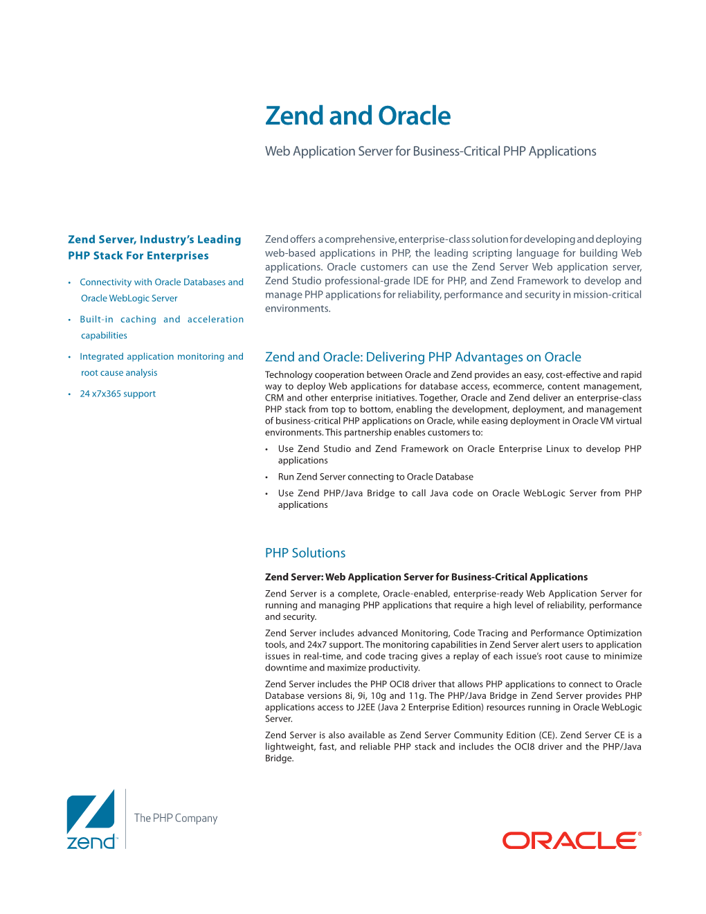 Zend and Oracle Web Application Server for Business-Critical PHP Applications
