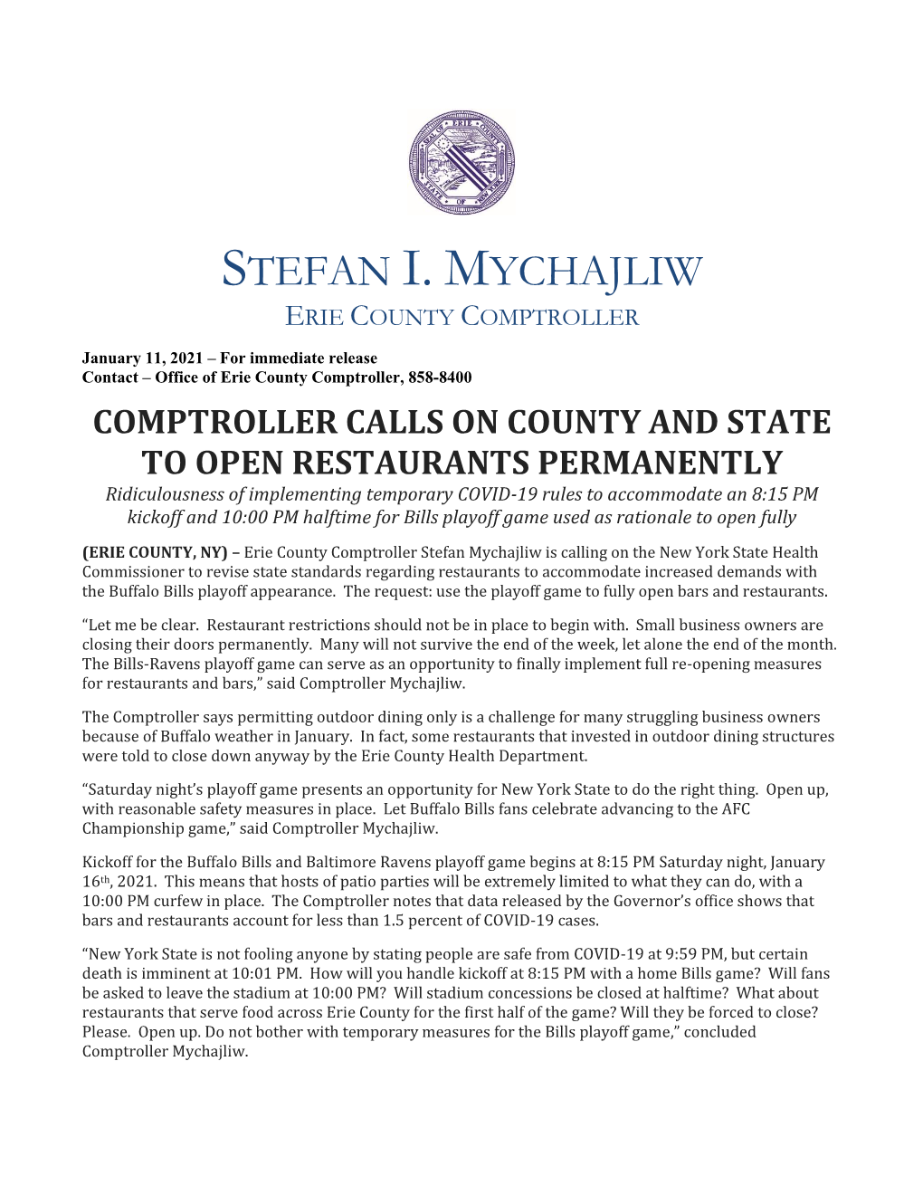 Stefan I. Mychajliw Erie County Comptroller