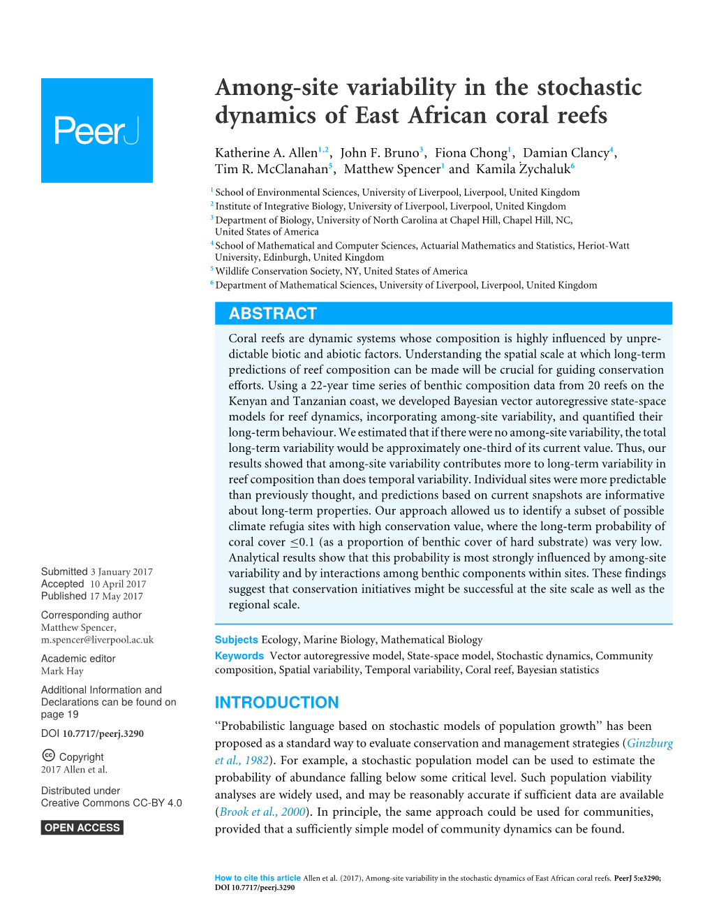 Among-Site Variability in the Stochastic Dynamics of East African Coral Reefs