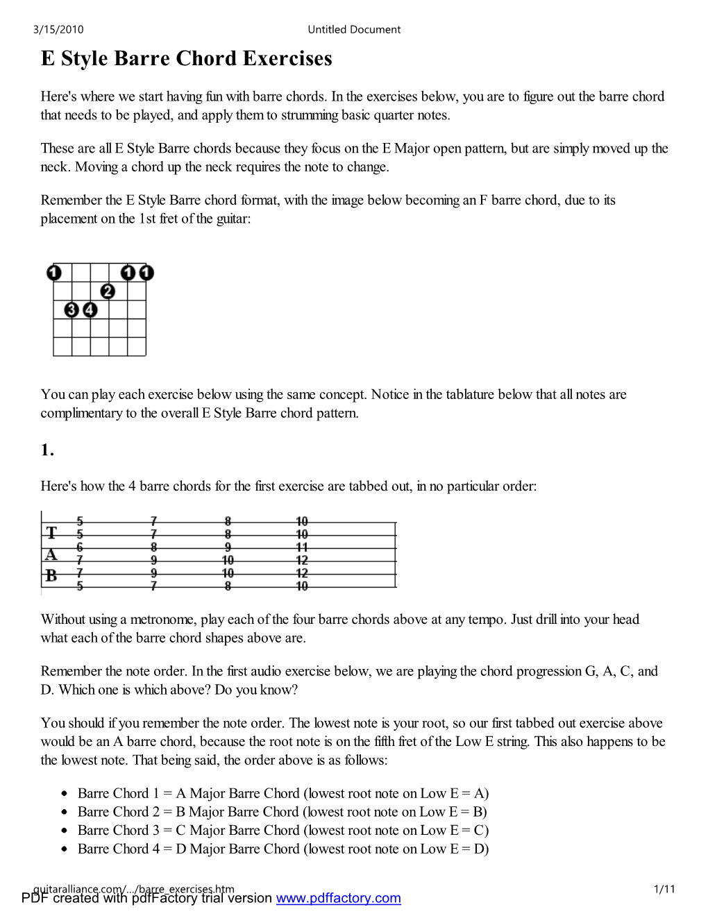 Barre Chord Exercises