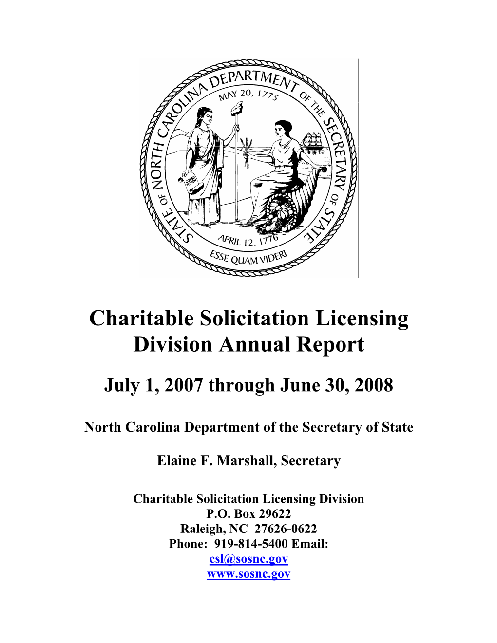 Charitable Solicitation Licensing Section Annual Report