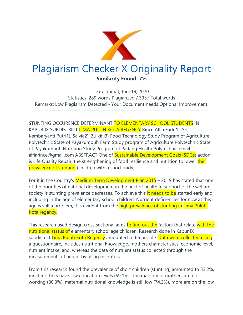 Plagiarism Checker X Originality Report Similarity Found: 7%