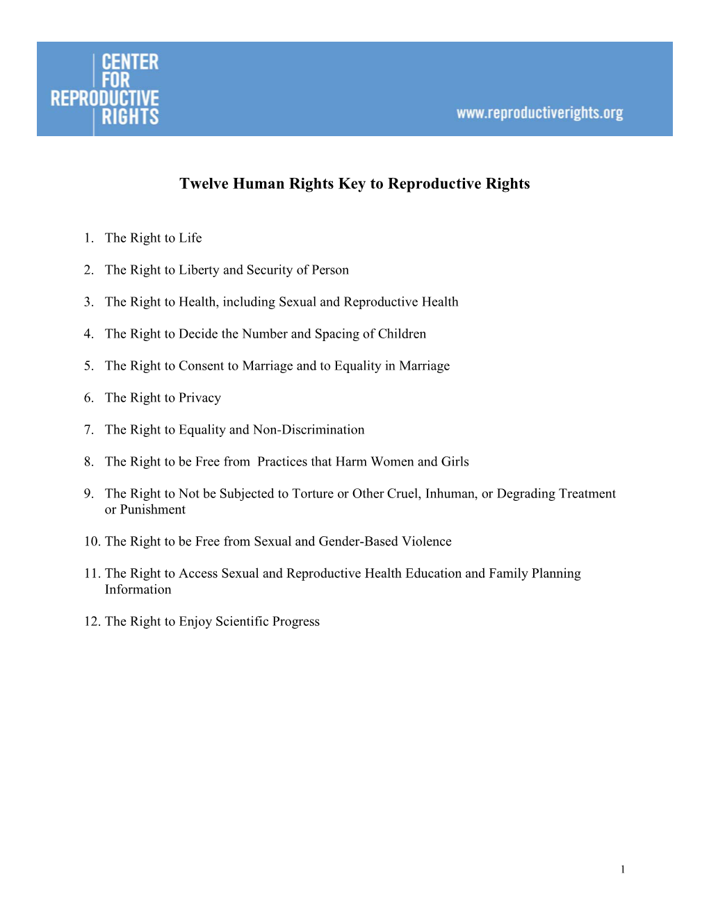 Twelve Human Rights Key to Reproductive Rights