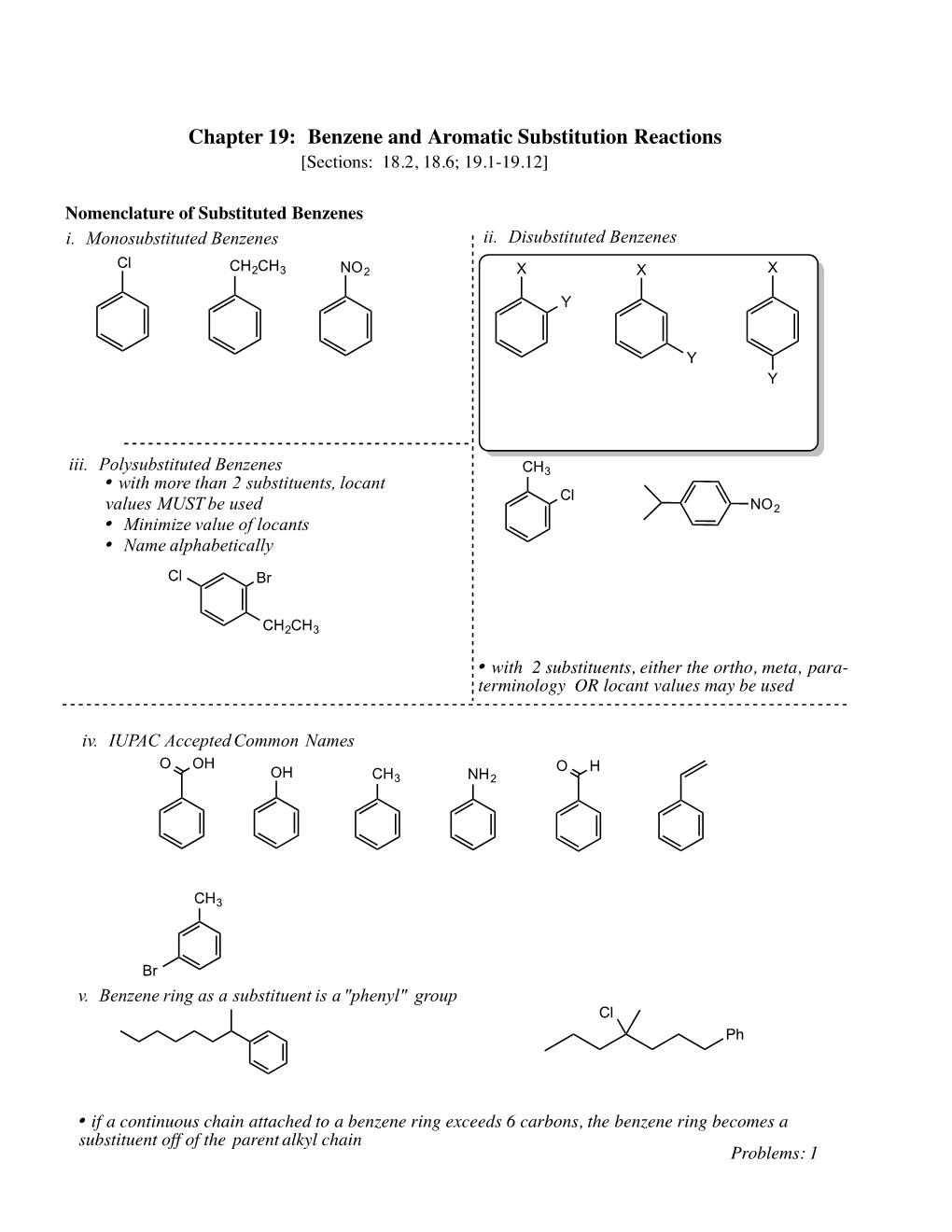 Chapter 19: Benzene and Aromatic Substitution Reactions [Sections: 18.2, 18.6; 19.1-19.12]