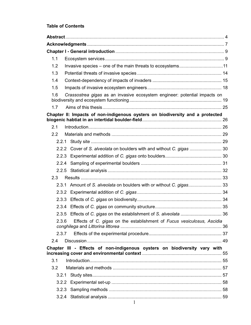 The Impacts of Non-Indigenous Oysters on Biodiversity And