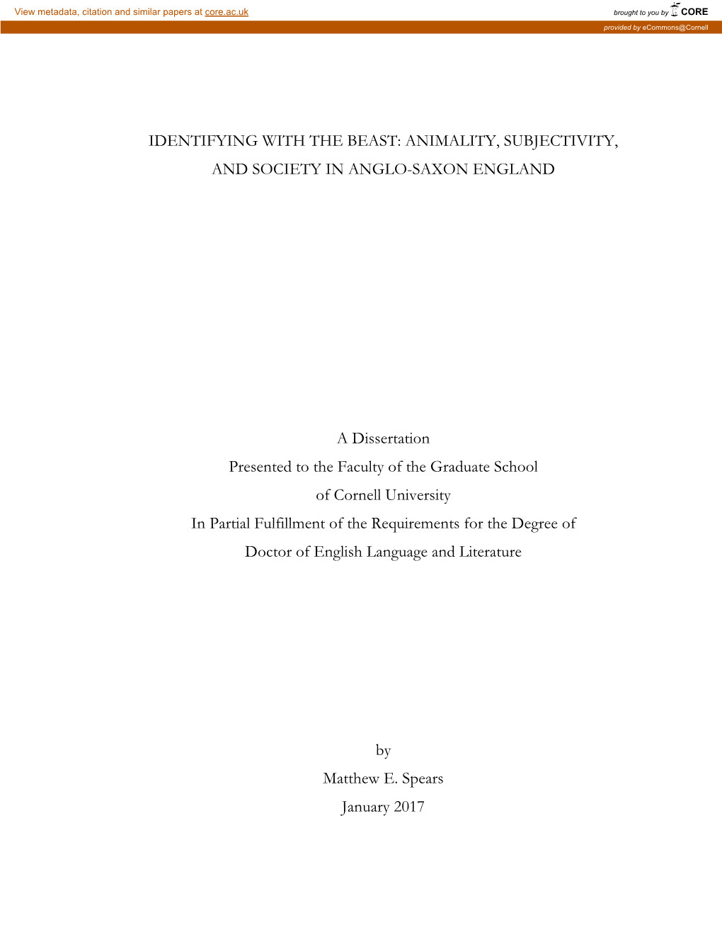 Animality, Subjectivity, and Society in Anglo-Saxon England