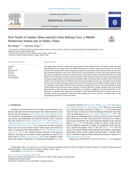 New Fossils of Sambar (Rusa Unicolor) from Bailong Cave, a Middle Pleistocene Human Site in Hubei, China T