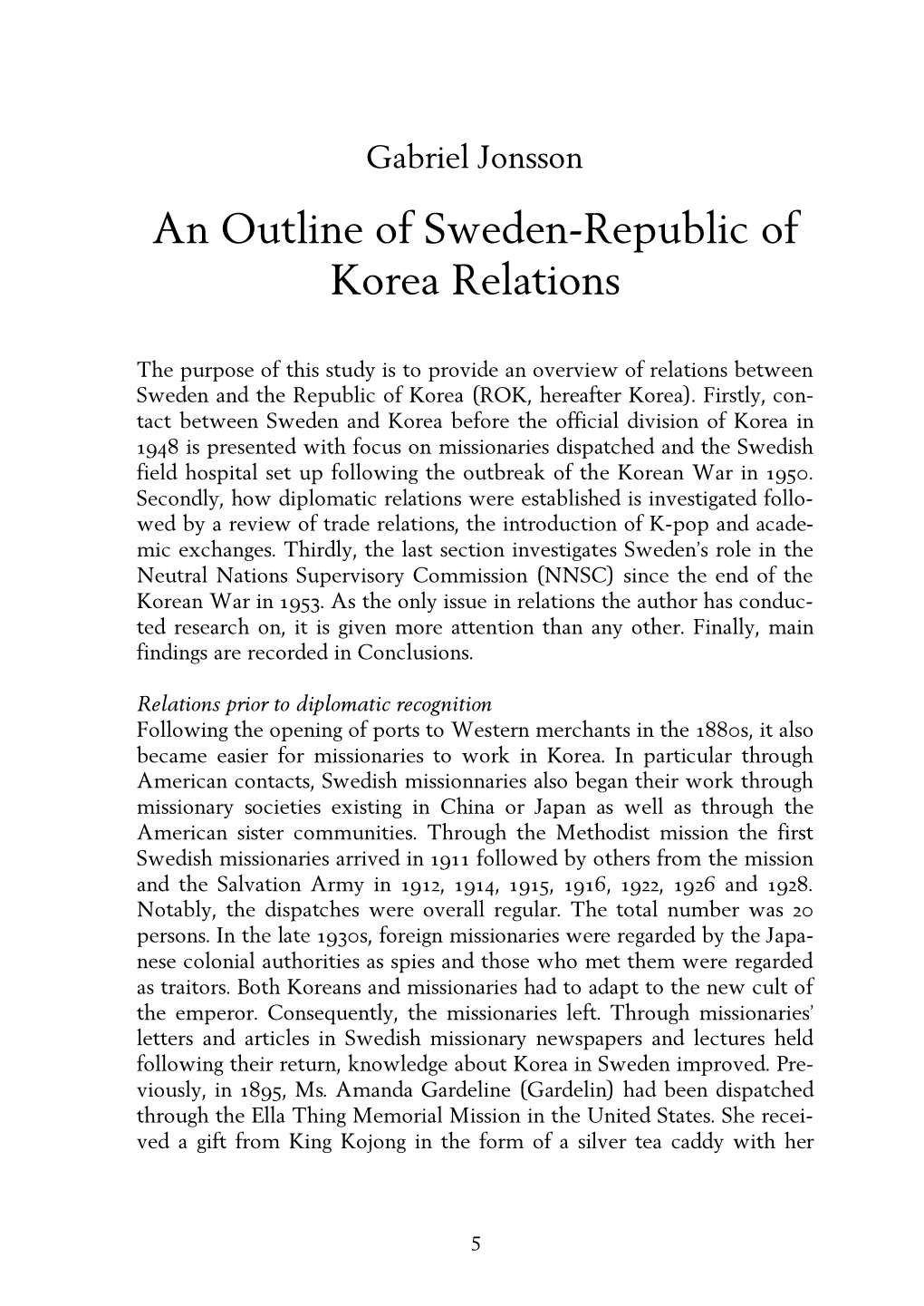 An Outline of Sweden-Republic of Korea Relations