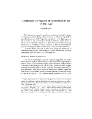 Challenges to Freedom of Information in the Digital Age