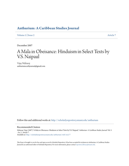 Hinduism in Select Texts by VS Naipaul