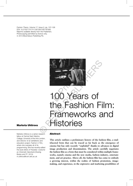 100 Years of the Fashion Film: Frameworks and Histories 139