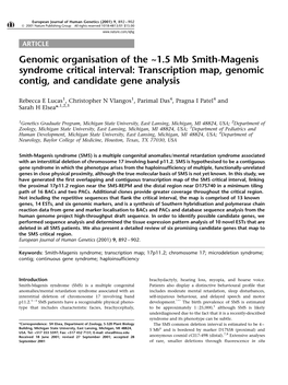 Genomic Organization of the Approximately 1.5 Mb Smith