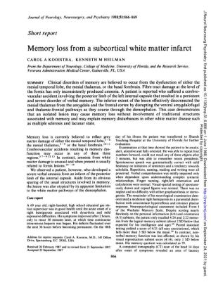Memory Loss from a Subcortical White Matter Infarct