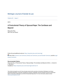A Postcolonial Theory of Spousal Rape: the Carribean and Beyond