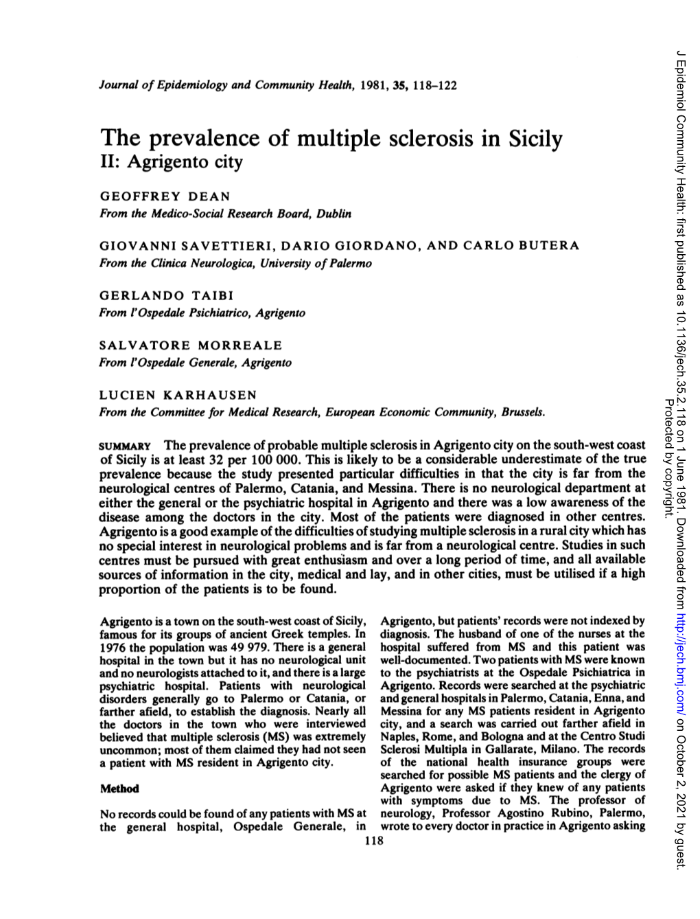 The Prevalence of Multiple Sclerosis in Sicily II: Agrigento City