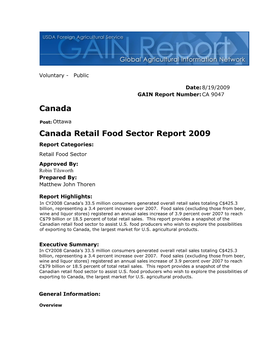 Canada Canada Retail Food Sector Report 2009