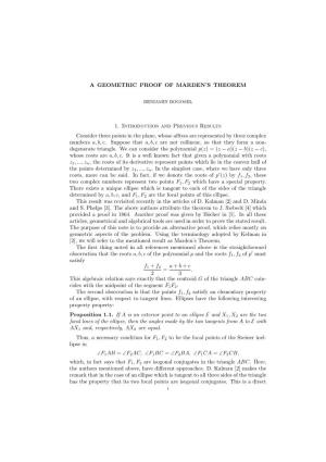 A Geometric Proof of the Siebeck-Marden Theorem