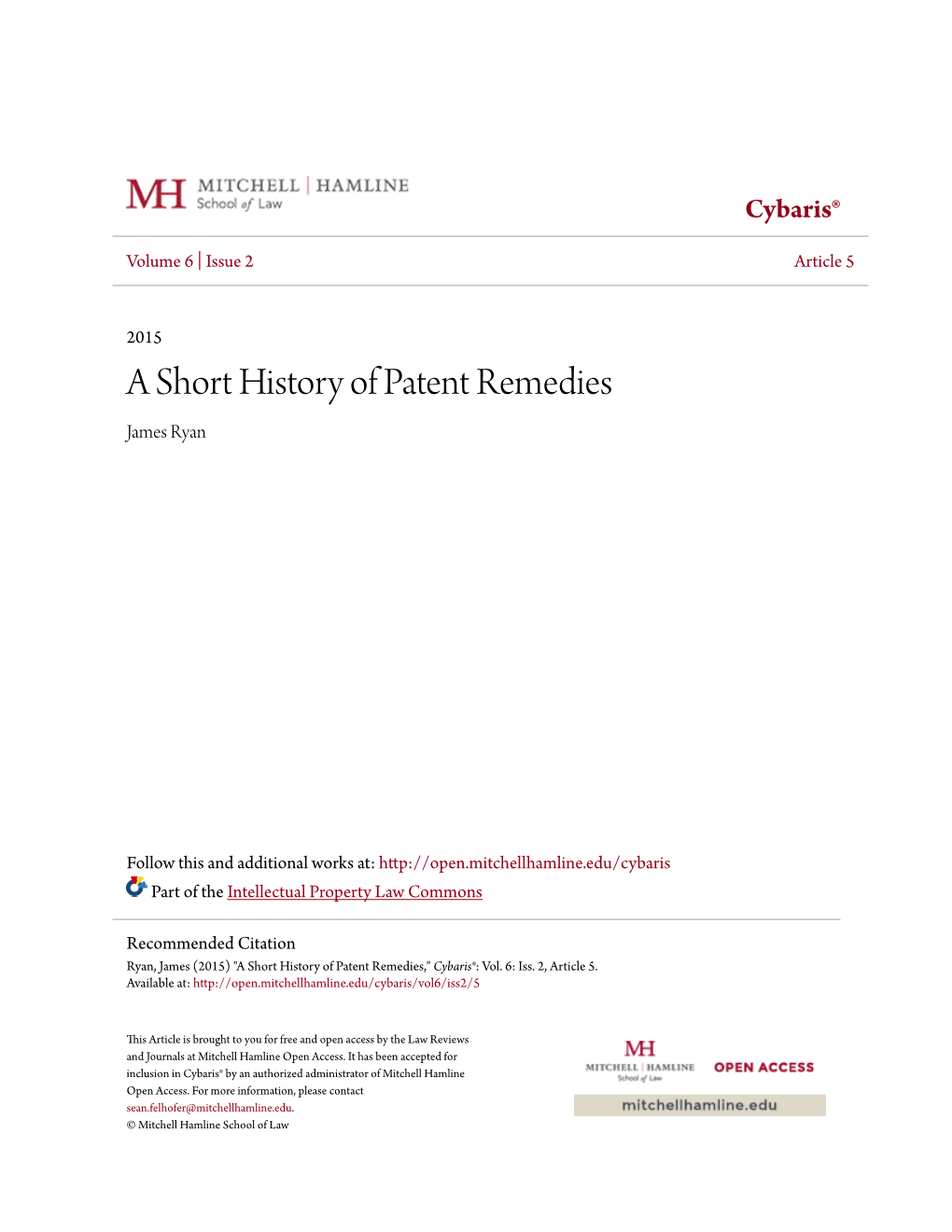 A Short History of Patent Remedies James Ryan