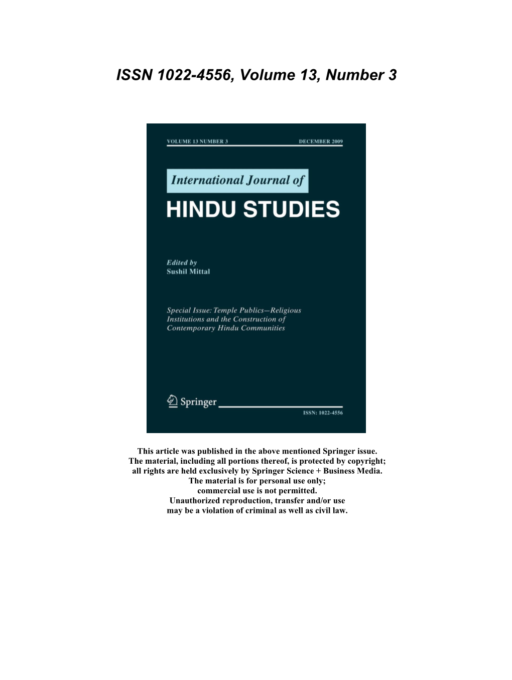 Temple Publics: Religious Institutions and the Construction of Contemporary Hindu Communities