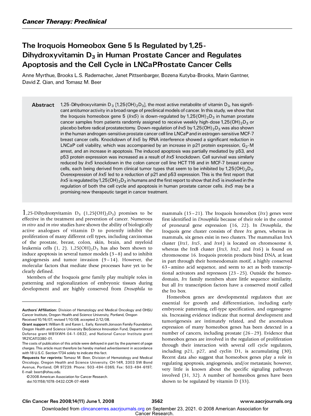 The Iroquois Homeobox Gene 5 Is Regulated by 1,25