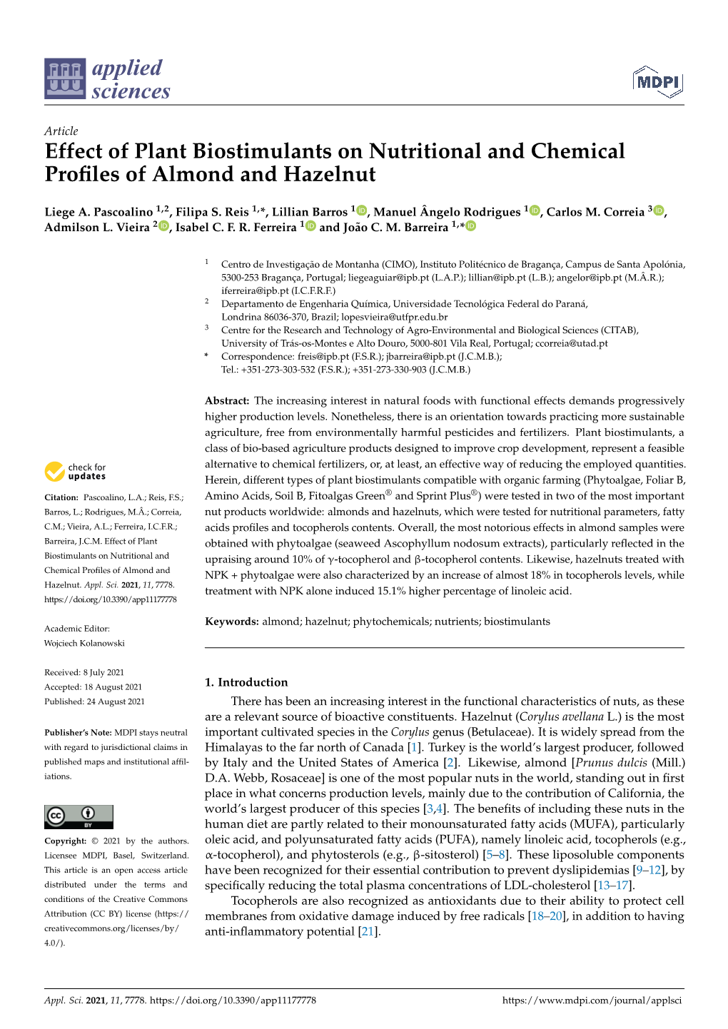 Effect of Plant Biostimulants on Nutritional and Chemical Profiles of Almond and Hazelnut