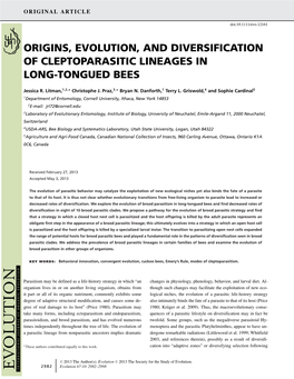 Origins, Evolution, and Diversification of Cleptoparasitic Lineages in Long-Tongued Bees