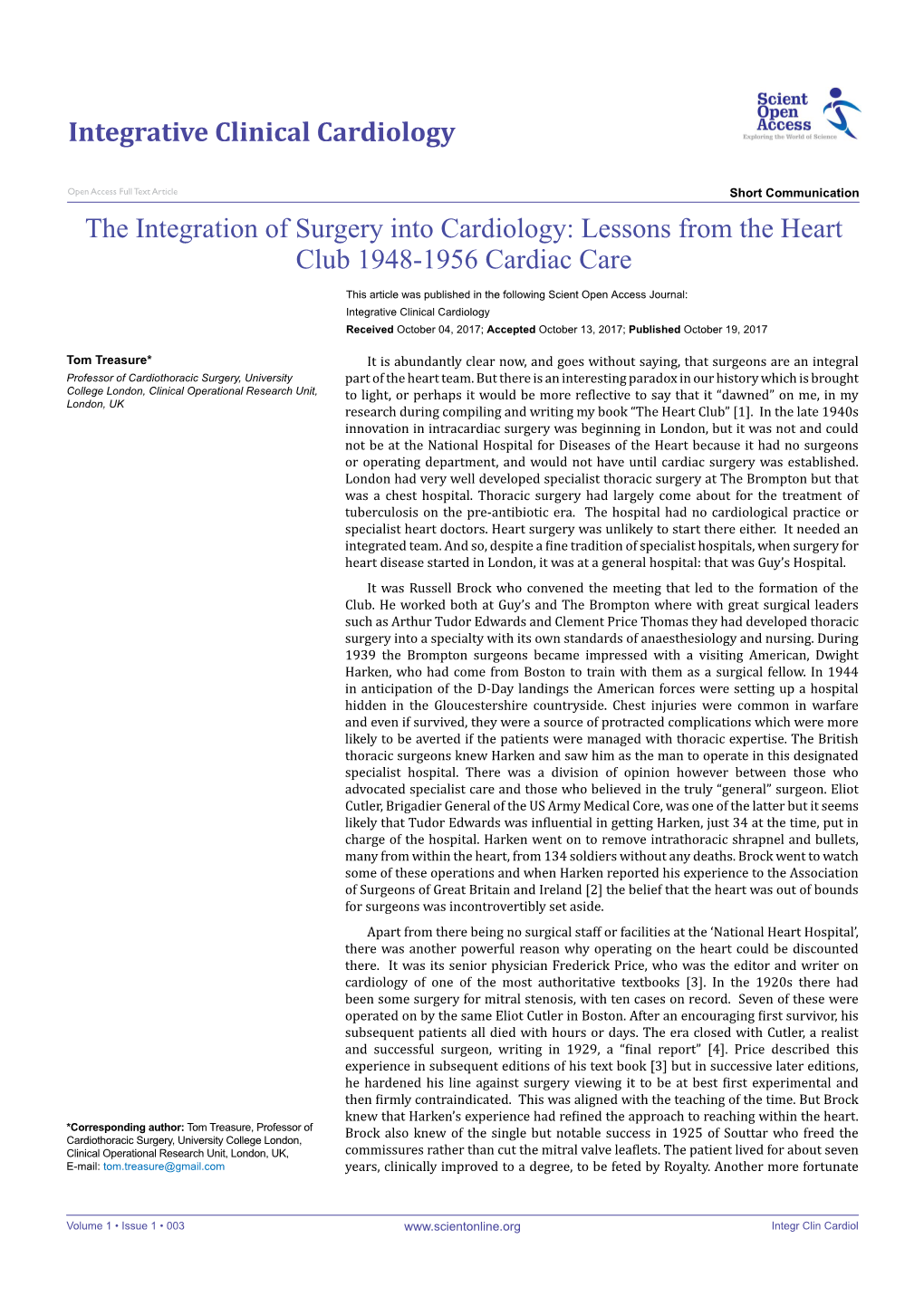 The Integration of Surgery Into Cardiology: Lessons from the Heart Club 1948-1956 Cardiac Care