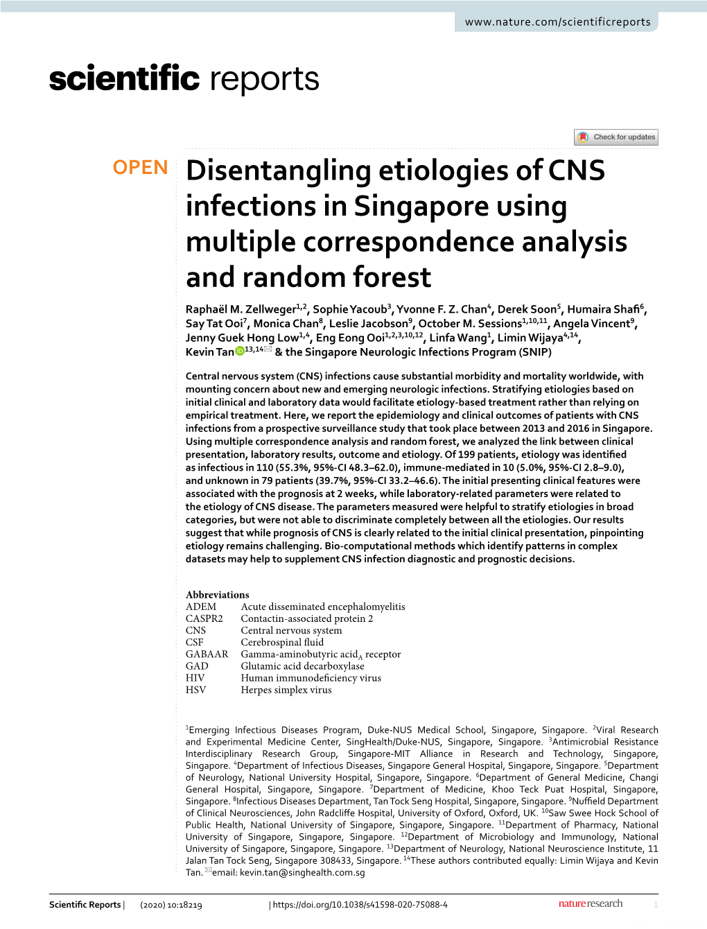Disentangling Etiologies of CNS Infections in Singapore Using Multiple Correspondence Analysis and Random Forest Raphaël M