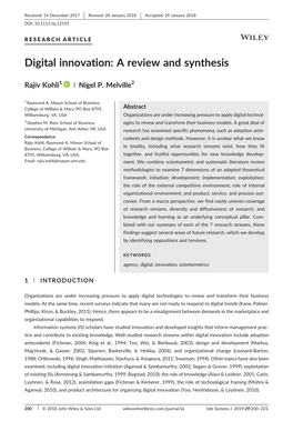 Digital Innovation: a Review and Synthesis