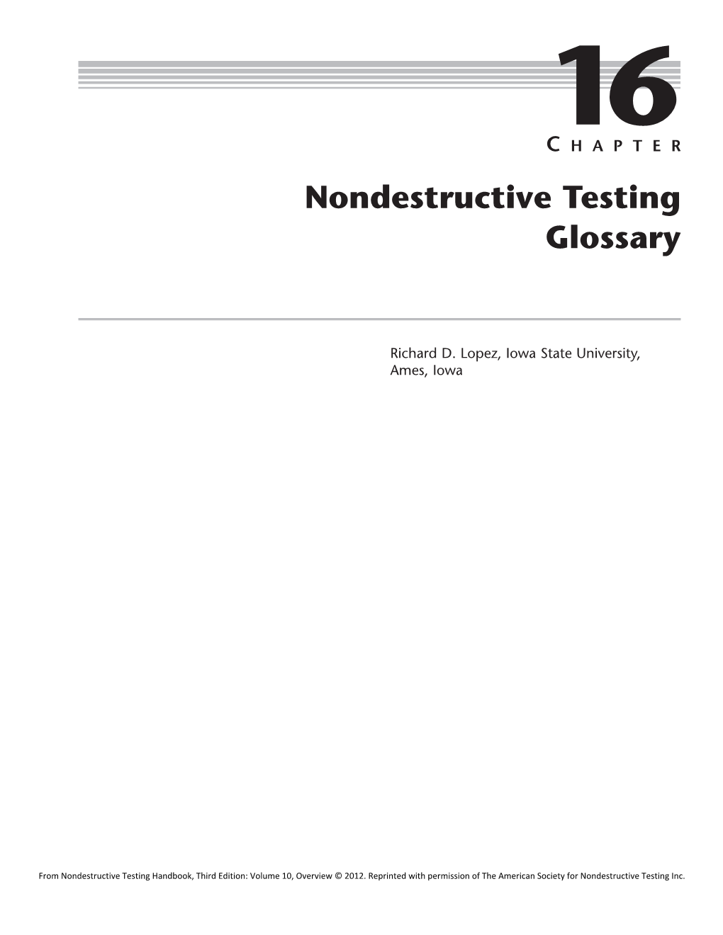 Nondestructive Testing Handbook Glossary, Third Edition