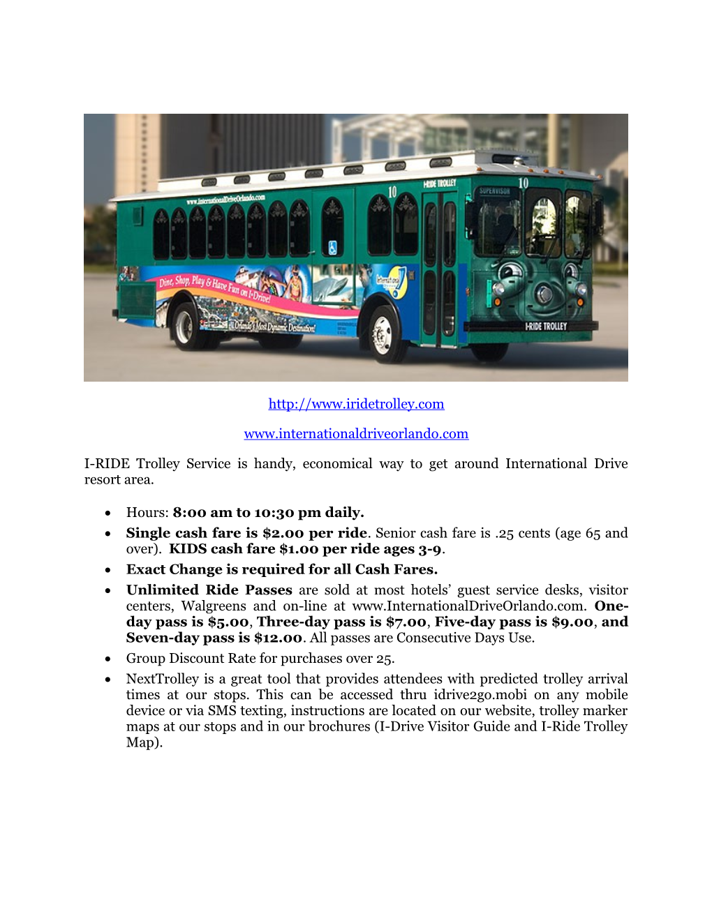 I-RIDE Trolley Service Is Handy, Economical Way to Get Around International Drive Resort Area