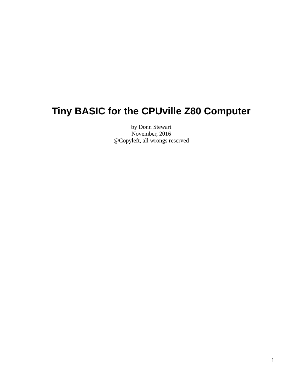 Tiny BASIC for the Cpuville Z80 Computer