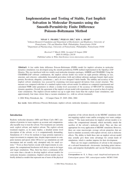 Implementation and Testing of Stable, Fast Implicit Solvation in Molecular Dynamics Using the Smooth-Permittivity Finite Difference Poisson–Boltzmann Method