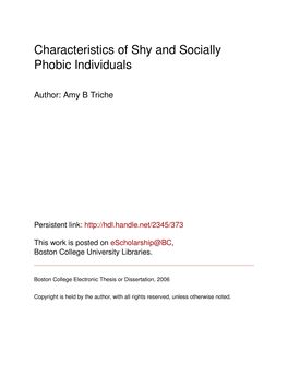 Characteristics of Shy and Socially Phobic Individuals