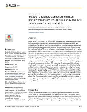 Isolation and Characterization of Gluten Protein Types from Wheat, Rye, Barley and Oats for Use As Reference Materials