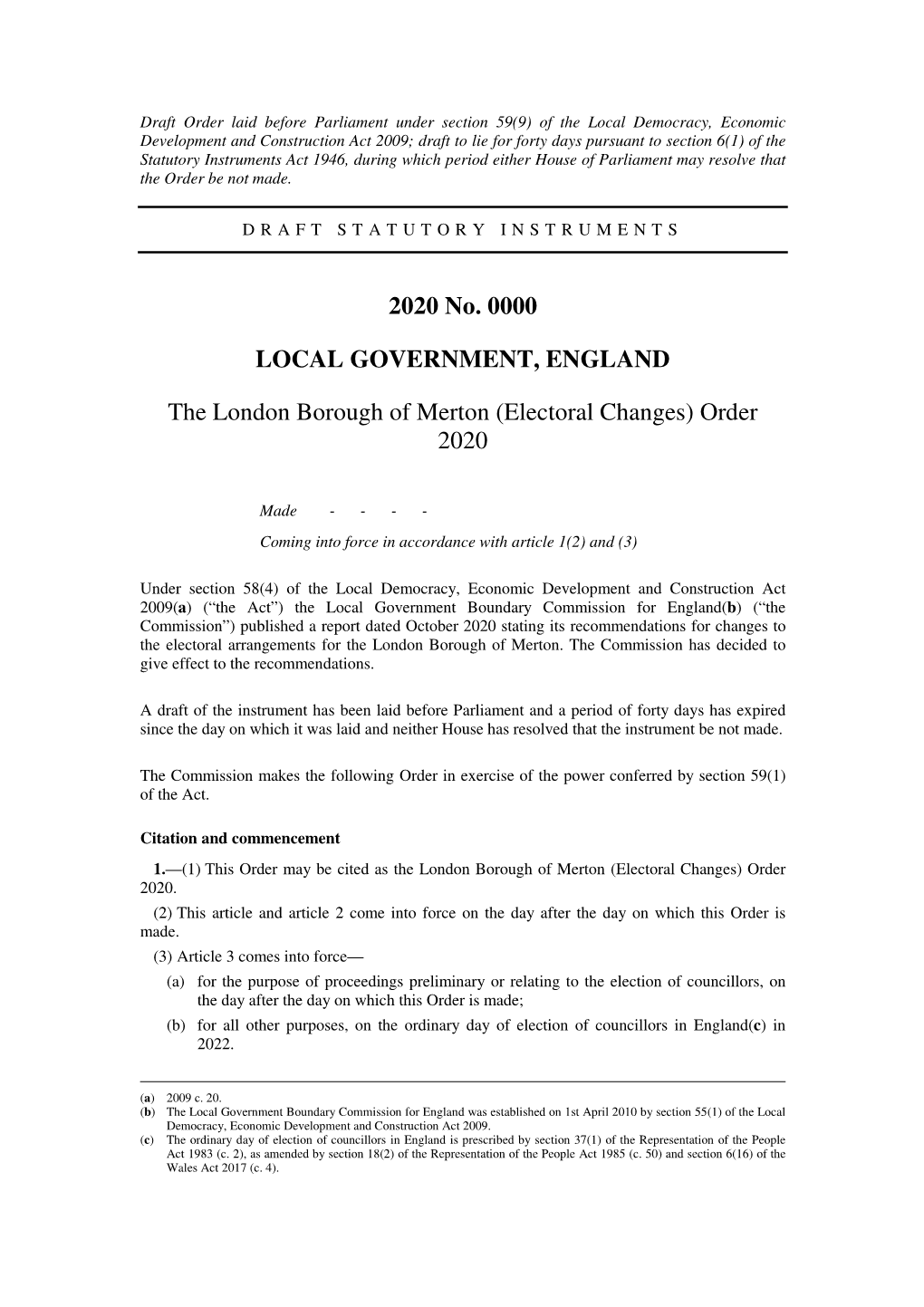 The London Borough of Merton (Electoral Changes) Order 2020