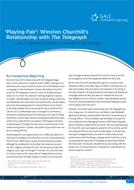 'Playing Fair': Winston Churchill's Relationship with the Telegraph