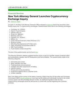 Financial Services | New York Attorney General Investigates