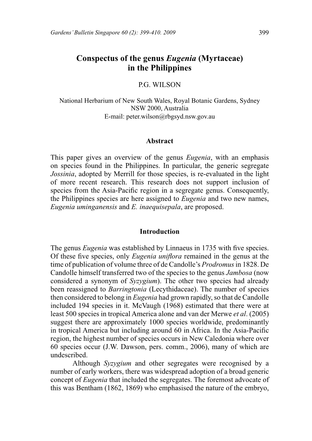 Conspectus of the Genus Eugenia (Myrtaceae) in the Philippines