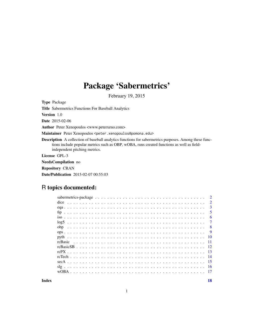 Package 'Sabermetrics'