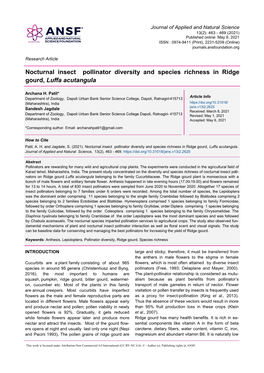 Nocturnal Insect Pollinator Diversity and Species Richness in Ridge Gourd, Luffa Acutangula