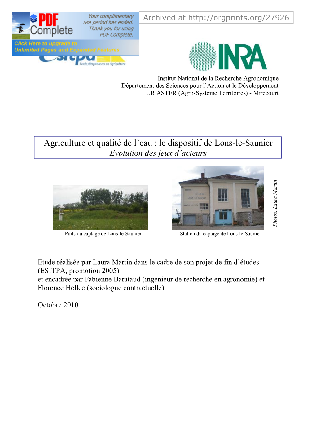 Agriculture Et Qualité De L'eau : Le Dispositif De Lons-Le-Saunier