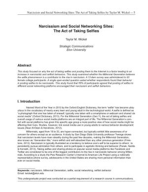 Narcissism and Social Networking Sites: the Act of Taking Selfies by Taylor M