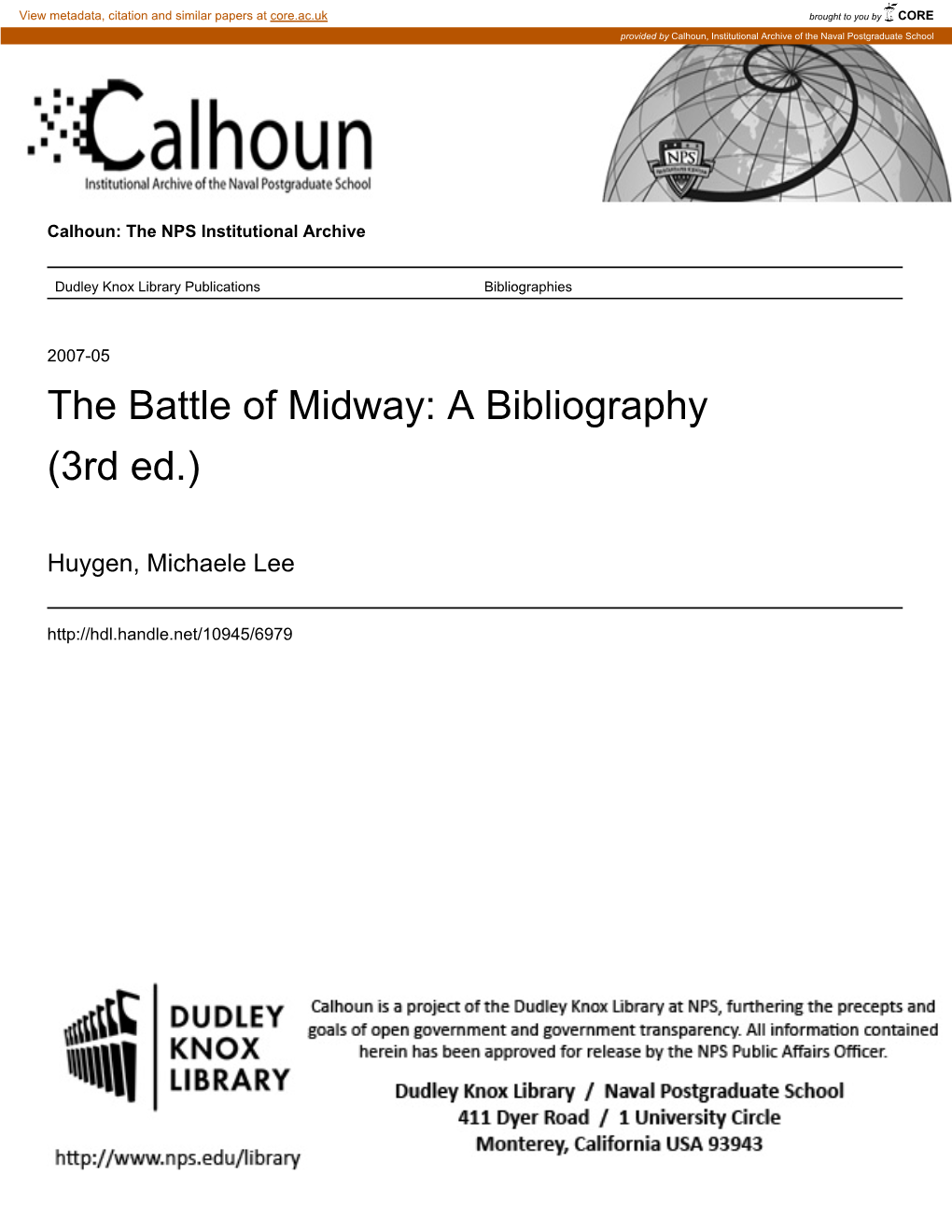 The Battle of Midway: a Bibliography (3Rd Ed.)