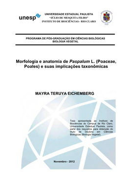Morfologia E Anatomia De Paspalum L. (Poaceae, Poales) E Suas Implicações Taxonômicas