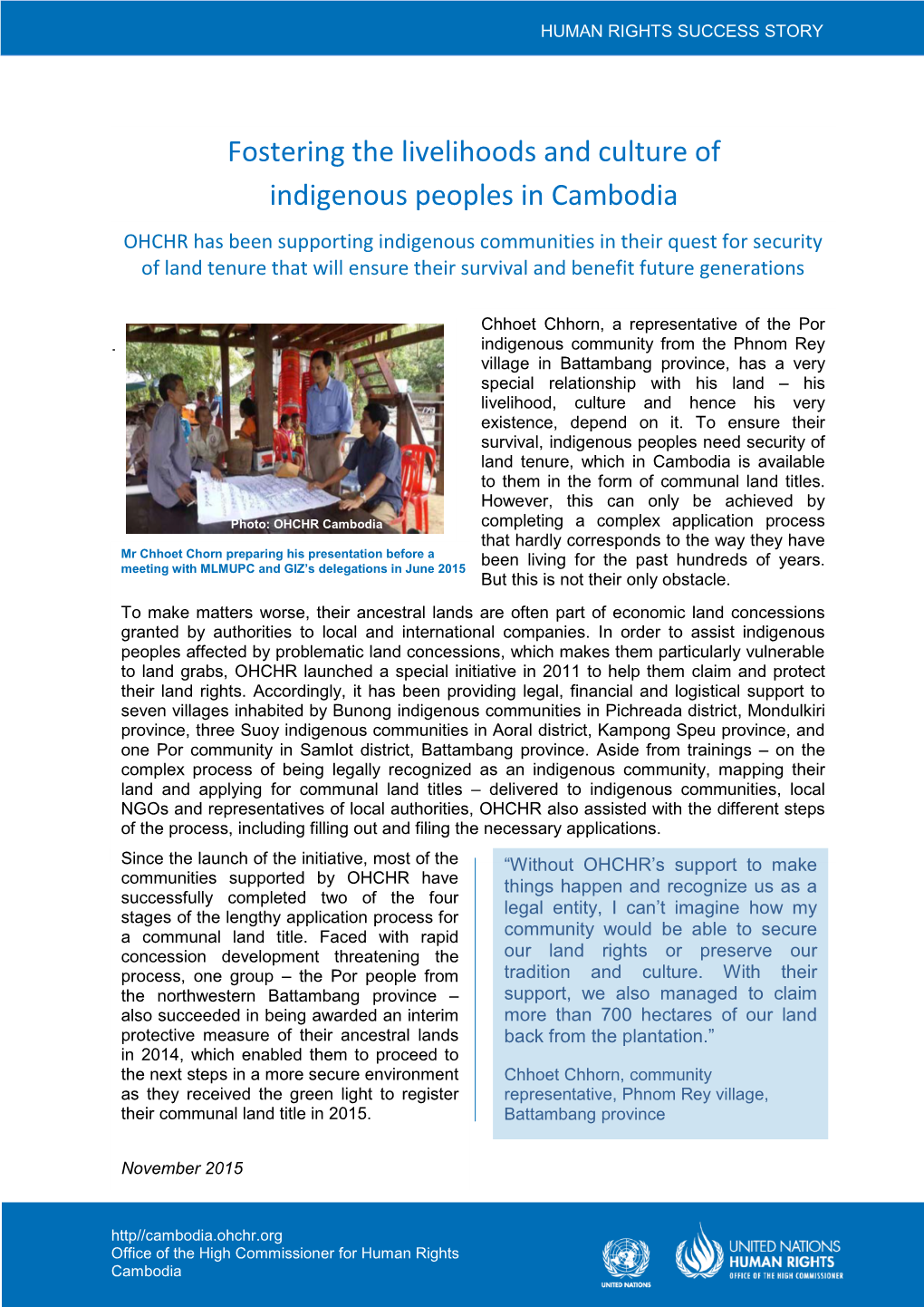 Fostering the Livelihoods and Culture of Indigenous Peoples in Cambodia