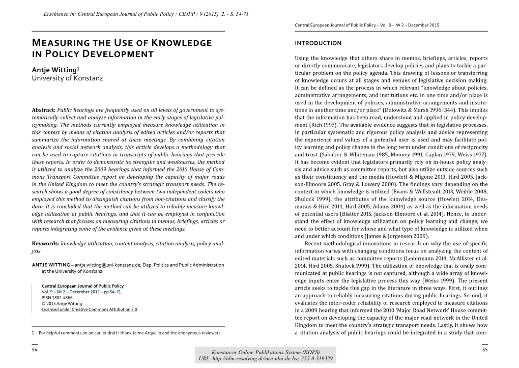 Measuring the Use of Knowledge in Policy Development