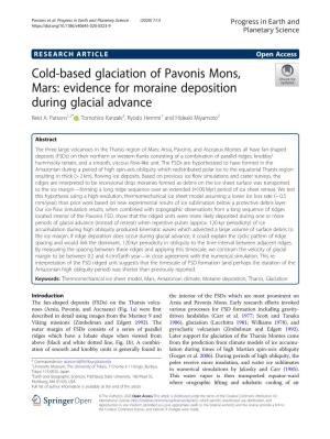 Cold-Based Glaciation of Pavonis Mons, Mars: Evidence for Moraine Deposition During Glacial Advance Reid A