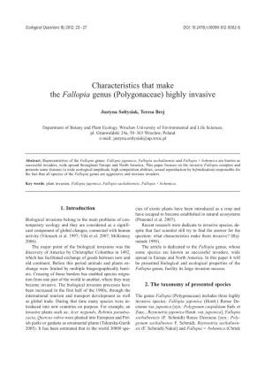 Characteristics That Make the Fallopia Genus (Polygonaceae) Highly Invasive