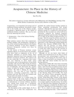 Acupuncture: Its Place in the History of Chinese Medicine